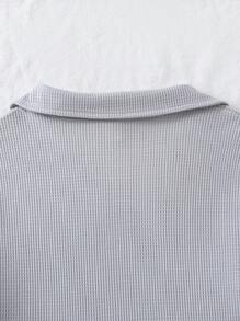 Teen Girl Waffle Knit Patched Pocket Button Front PJ Set - Grey - View 4