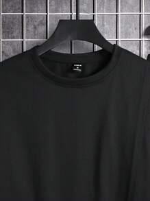 Claim Dot 寬鬆版式男士純色下垂肩t恤和短褲套裝 - 黑色 - 查看 4