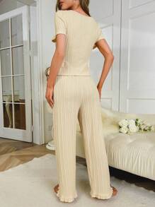 Cổ vuông Lá sen tỉa Bộ giản dị - Màu be - Xem 2