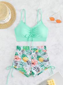 熱帶印花束腰比基尼套裝 - 彩色 - 查看 1