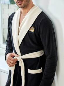 1 Miếng Đồ họa chữ cái  và phim hoạt hình Túi Kép Thắt lưng Trường bào mặc nhà - Đen và trắng - Xem 4