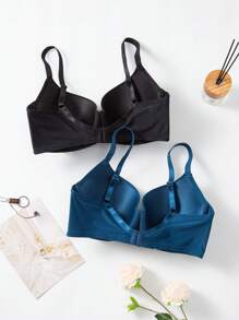 2 Packs Plus Size Casual Plain Fabric Backless Bras Multicolor Medium Stretch - Multicolor - View 2