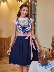Chiquease Gingham Print Lace Up Front Fold Pleated Overall Dress Without Top - Multicolor - View 1