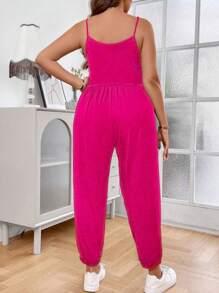 Calvaya Plus Solid Cami Jumpsuit - Hot Pink - View 2