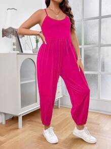 Calvaya Plus Solid Cami Jumpsuit - Hot Pink - View 3