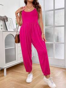 Calvaya Plus Solid Cami Jumpsuit - Hot Pink - View 4