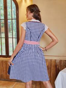 Chiquease Gingham Print Lace Up Front Fold Pleated Overall Dress Without Top - Multicolor - View 2