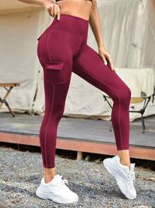 Easithlete 寬腰帶側翻蓋口袋運動打底褲