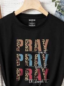 SHEIN LUNE 豹紋和標語圖案T恤 - 黑色 - 查看 3