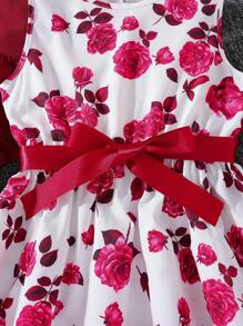 Tween Girl Floral Print Dress & Ruffle Trim Jacket,Holiday,Summer,Travel - Burgundy - View 5