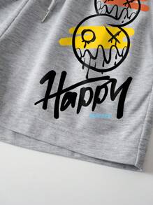 INAWLY 卡通和字母圖案腰部抽繩短褲 - 淺灰色 - 查看 5