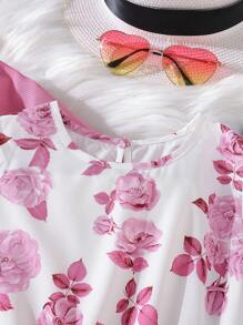 Tween Girl Floral Print Dress & Button Up Ruffle Trim Jacket,Holiday,Summer,Travel - Pink - View 7