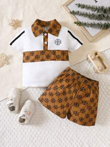 男嬰拼接領POLO衫&短褲 - 彩色 - 查看 1