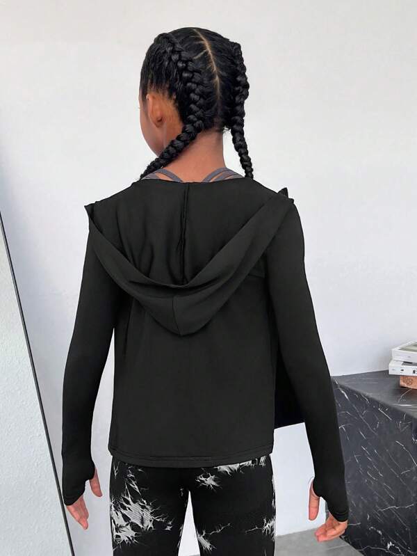 SHEIN Tween Girl Zip Up Hooded Active Jacket SHEIN USA