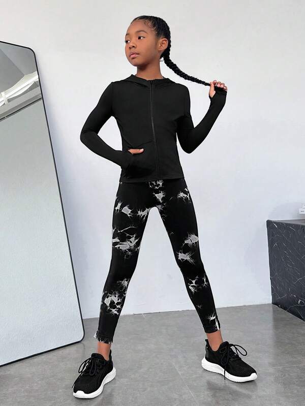 SHEIN Tween Girl Zip Up Hooded Active Jacket SHEIN USA