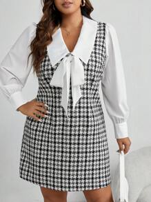 Celure Plus Plaid Print Tie Front Dress