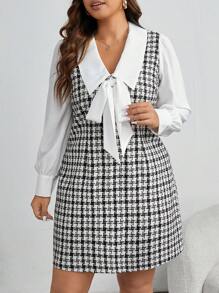 Celure Plus Plaid Print Tie Front Dress