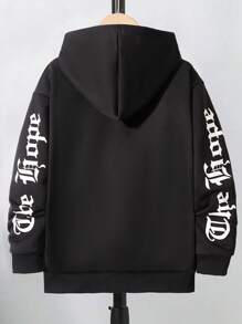 SHEIN Tween Boys' Casual Gothic Font Printed Hoodie With College Style