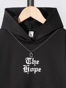 SHEIN Tween Boys' Casual Gothic Font Printed Hoodie With College Style