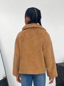 SHEIN 女大童絨毛外套 - 駝色 - 查看 2
