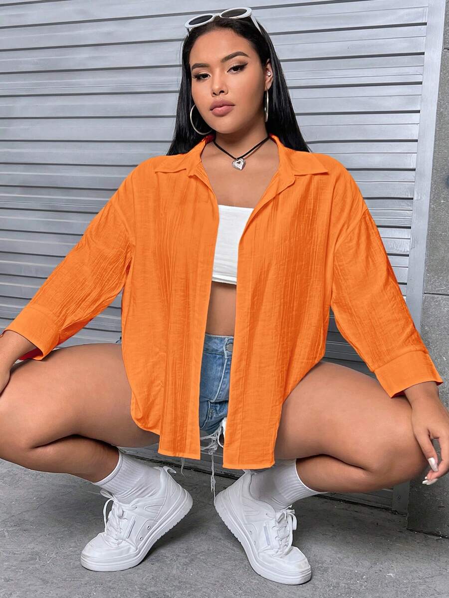 SHEIN EZwear Plus Solid Drop Shoulder Shirt