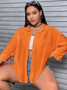 SHEIN EZwear Plus Solid Drop Shoulder Shirt