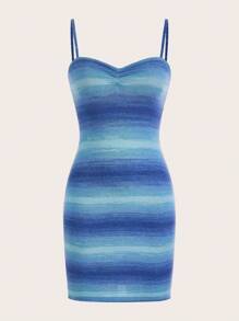 SHEIN MOD Vestido suéter ajustado de tirantes de ombré fruncido - Azul - Ver 1