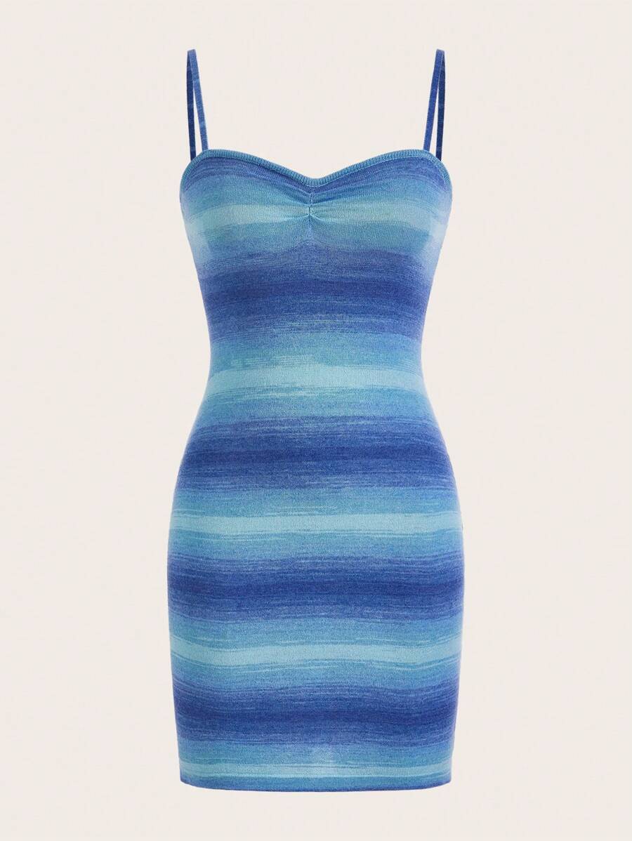 SHEIN MOD Vestido suéter ajustado de tirantes de ombré fruncido - Azul - Ver 1