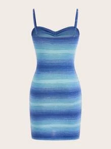SHEIN MOD Vestido suéter ajustado de tirantes de ombré fruncido - Azul - Ver 2