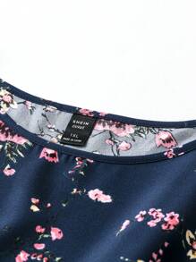 SHEIN Clasi Talla grande Vestido con estampado floral de manga con volante de cintura con cordón ribete con fruncido - Negro - Ver 5