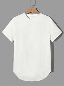 Men Solid Curved Hem Tee - White - View 4