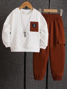 SHEIN Chàng trai trẻ Chi tiết Patched thư Áo nỉ & Chi tiết về Flap Quần - Nhiều màu - Xem 1