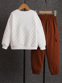 SHEIN Chàng trai trẻ Chi tiết Patched thư Áo nỉ & Chi tiết về Flap Quần - Nhiều màu - Xem 2