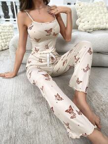 Bear Print Cami Top & Trousers PJ Set - Apricot - View 4