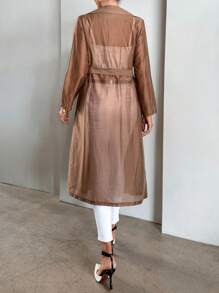 SHEIN Privé Đôi ngực Thắt lưng Áo khoác Trench - Lạc đà - Xem 2