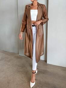 SHEIN Privé Đôi ngực Thắt lưng Áo khoác Trench - Lạc đà - Xem 4