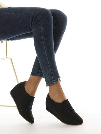 Women's Fashionable Chunky Heel Wedge Sole Casual Shoes For Spring And Autumn