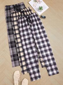 3pcs Plaid Print Sleep Trousers - Multicolor - View 3