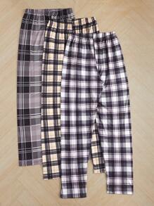 3pcs Plaid Print Sleep Trousers - Multicolor - View 2