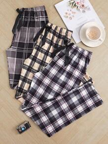 3pcs Plaid Print Sleep Trousers - Multicolor - View 1