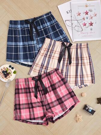 打結 蝴蝶結格子女士睡衣下裝