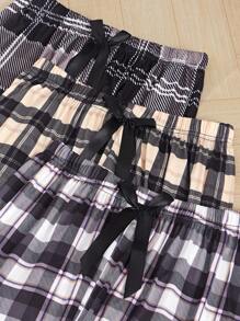 3pcs Plaid Print Sleep Trousers - Multicolor - View 4