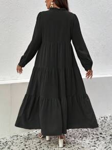 SHEIN LUNE Plus Đầm Maxi Xếp Ly Viền Ruffle Nửa Nút Trang Phục Cho Nữ - màu đen - Xem 2