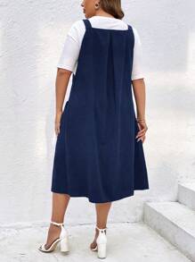 SHEIN LUNE Talla grande Vestido overol con fruncido sin camiseta - Azul Marino - Ver 2