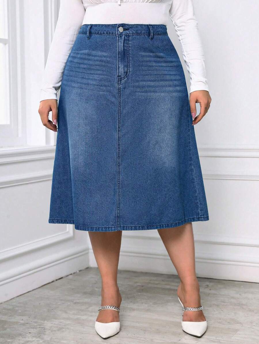 SHEIN Privé Plus High Waist Denim Skirt