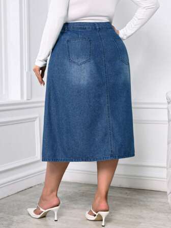 SHEIN Privé Plus High Waist Denim Skirt