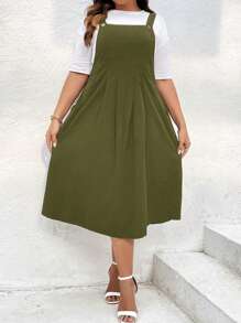 SHEIN LUNE Hơn Chất rắn Đầm Tổng thể Without Tee - xanh quân đội - Xem 4