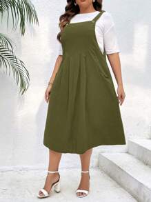 SHEIN LUNE Hơn Chất rắn Đầm Tổng thể Without Tee - xanh quân đội - Xem 5