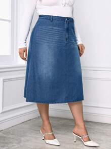 SHEIN Privé Plus High Waist Denim Skirt