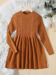 SHEIN 休閒羅紋針織純色女童（大）毛衣洋裝